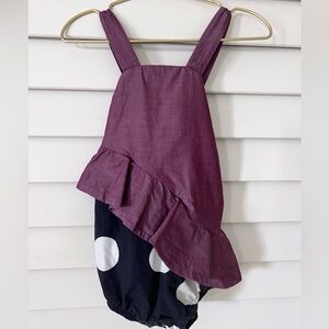 Baby Girl Motoreta Plum Ruffle Romper with Polka Dot Bloom